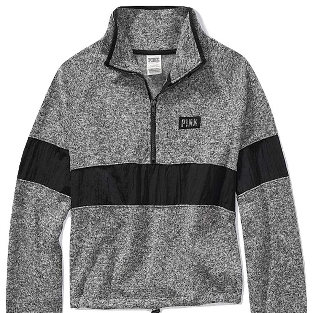 Pink Sweater Knit Cropped Half Zip Color Dark Gray